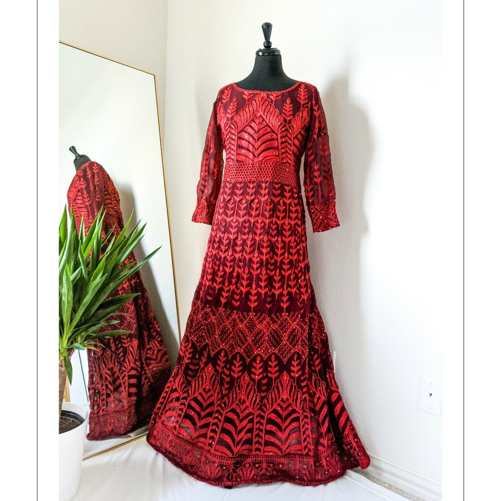 Long red dress